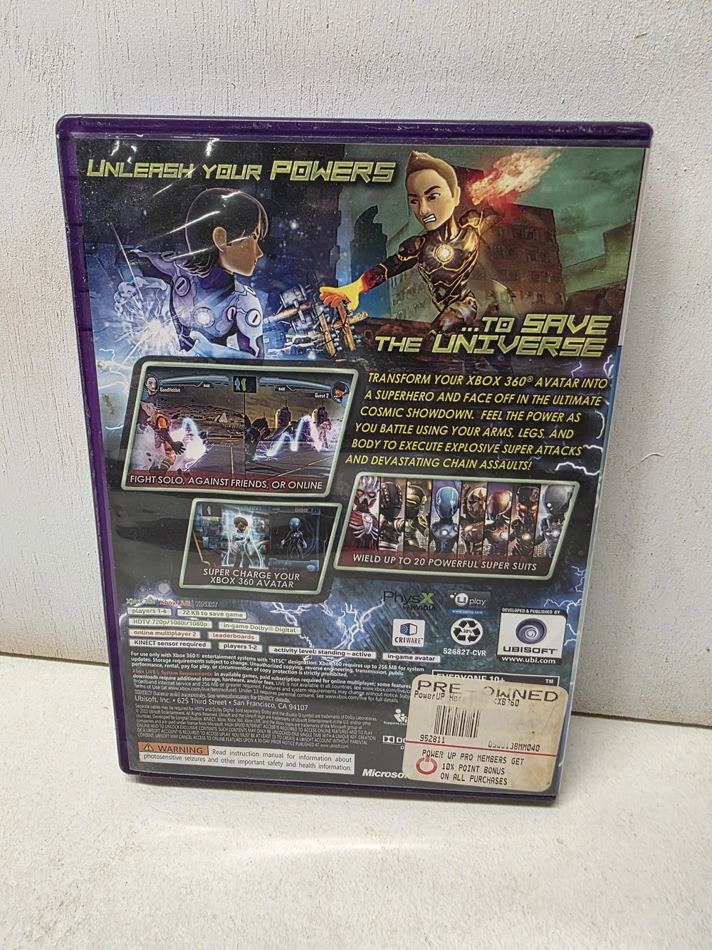 PowerUp Heroes Xbox 360 Kinect Ubisoft Tested Working Disc Case No Manual